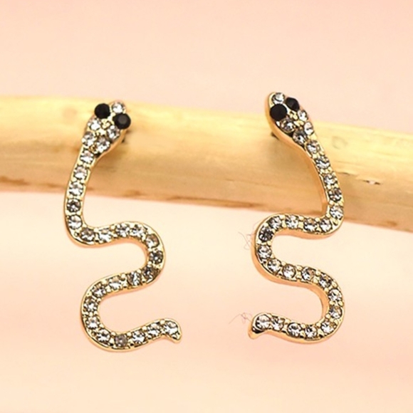 JOSSLYN Company Jewelry - Rhinestone Snake Stud Earrings